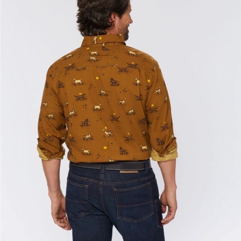 Duluth Trading Co Brown Printed Lightweight Dog-Pattern Shirt Jacket